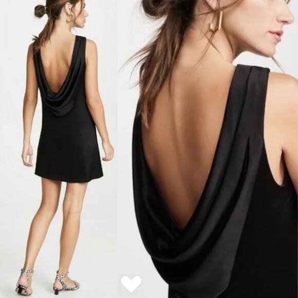 Alice + Olivia Lita Cowl Back Mini Dress Large Black Satin Draped Open Back Chic - Picture 16 of 16